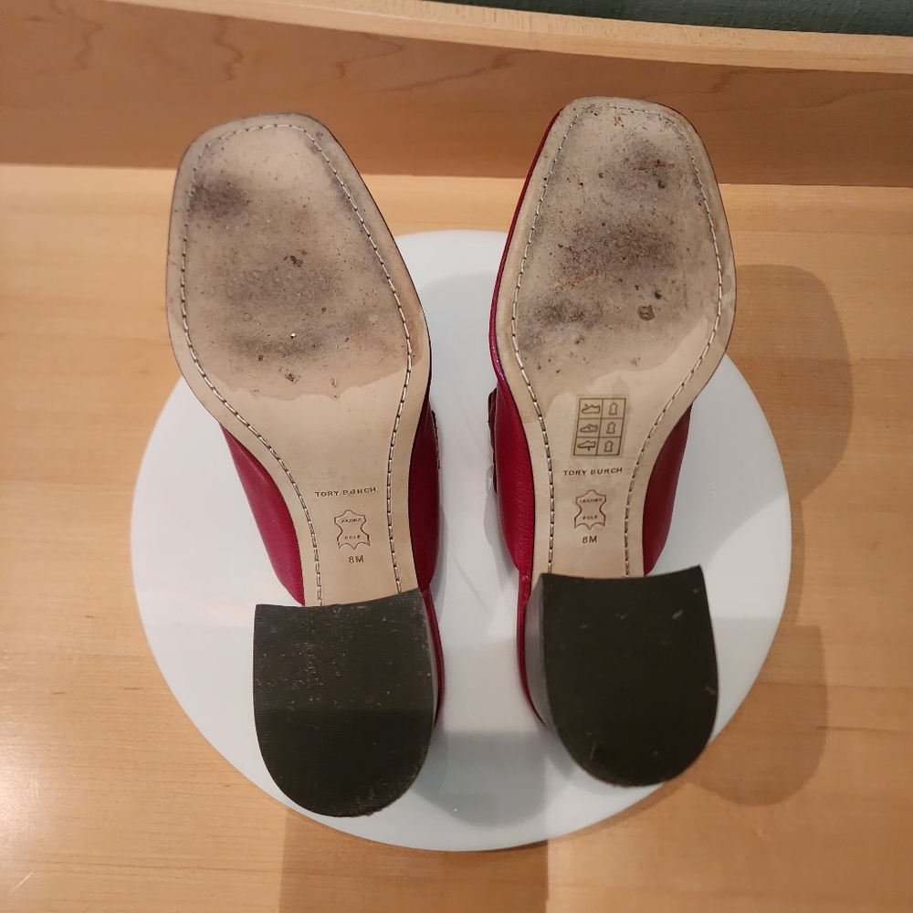 🔥Tory Burch | Red Perrine Mules with Gold Accents - Picture 14 of 17